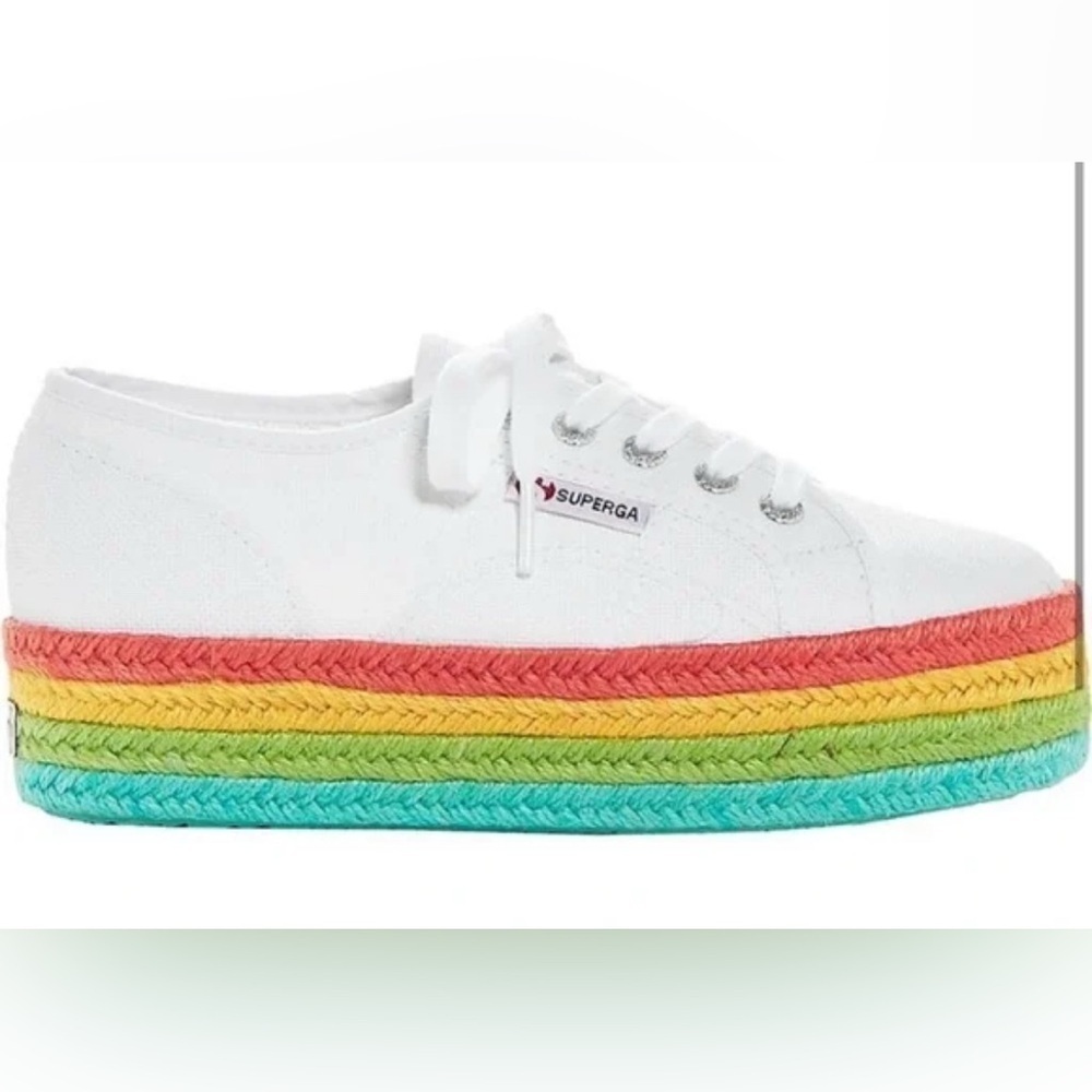 Superga rainbow platform 2790 White Canvas Sneakers chunky woven